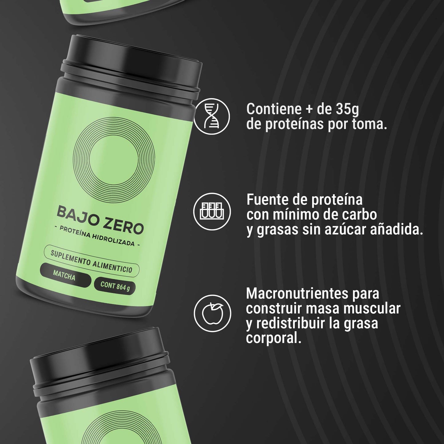 Proteína Bajo Zero. Matcha, sin azúcar añadida (864 grs)