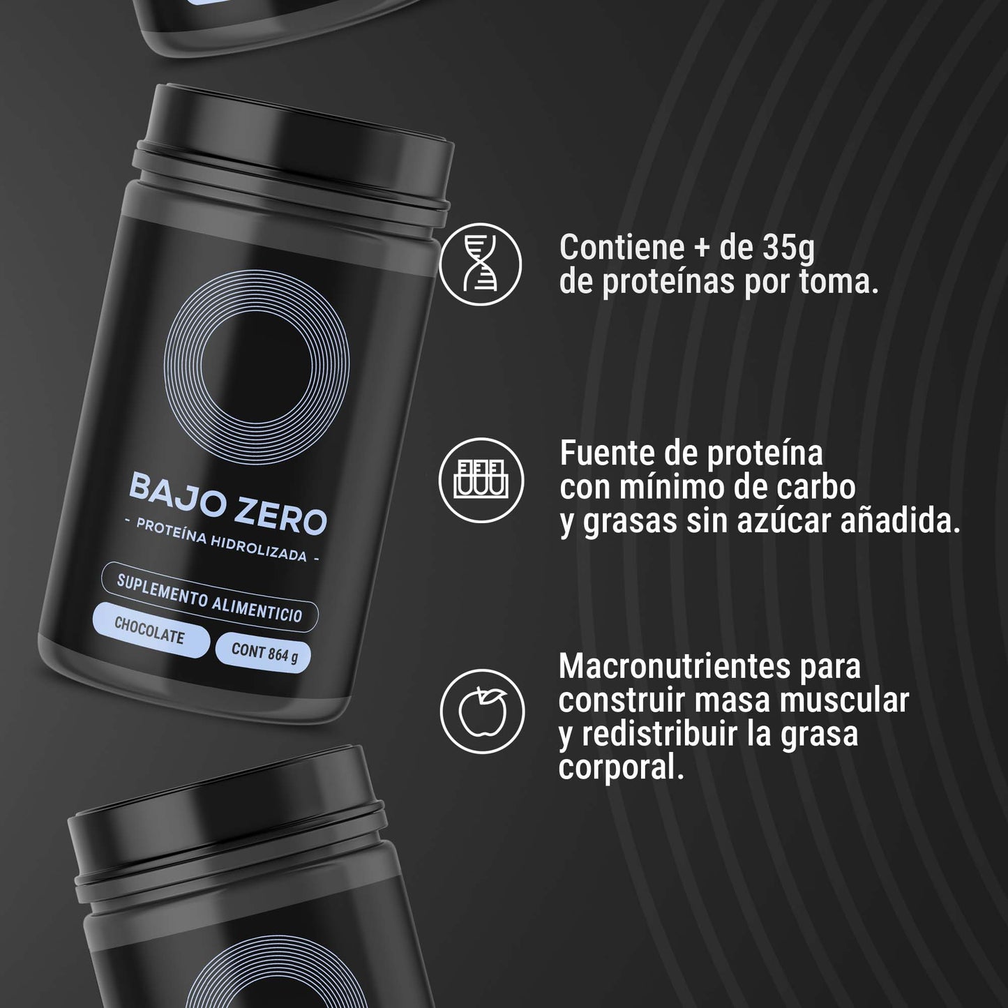 Proteína Bajo Zero. Chocolate, sin azúcar añadida (864 grs)