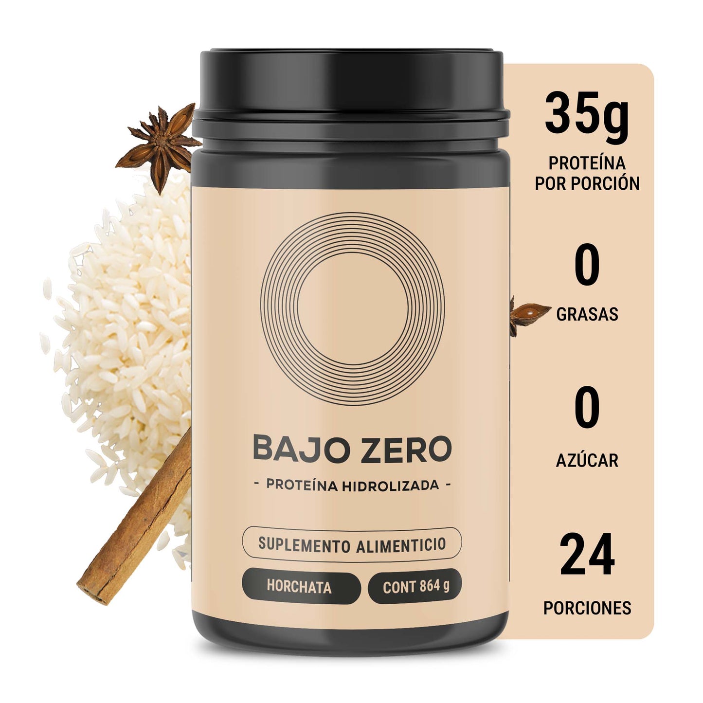 Proteina Bajo Zero. Sabor horchata, sin azúcar añadida (864 grs)