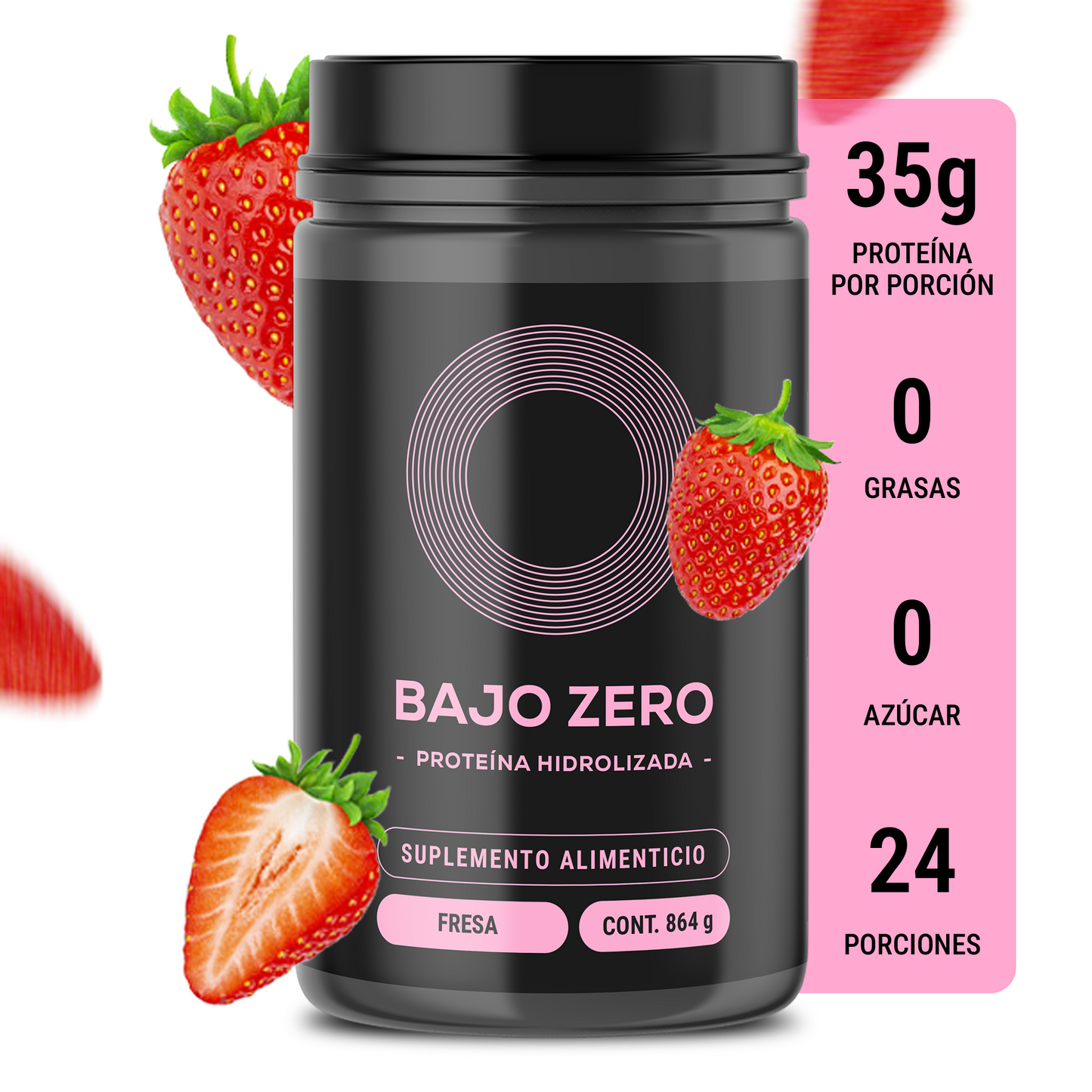 Proteína Bajo Zero. Sabor a fresa, sin azúcar añadida (864 grs)