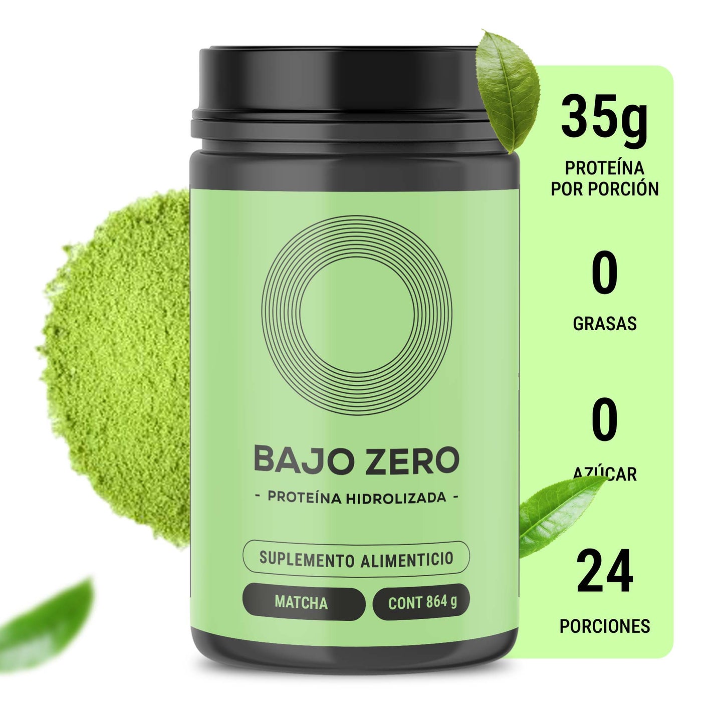 Proteína Bajo Zero. Sabor a matcha, sin azúcar añadida  (864 grs)