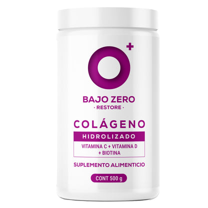 Bajo Zero Restore. Colágeno hidrolizado, Vitamina C, Vitamina D y Biotina. (500 grs)